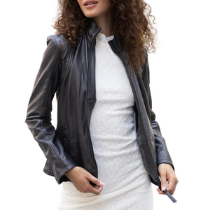 NWT MAURITUS Women's Else RF Leather Jacket Black Size XXL